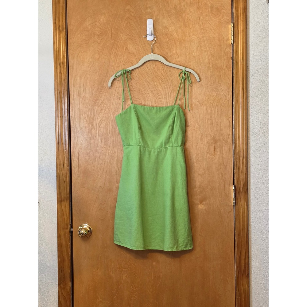 Old Navy Greengage Lime Green Linen Blend Tie-Strap Smocked Mini Cami Dress S